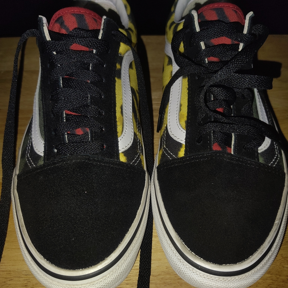 Vans Black and White Shoes with Red Accent